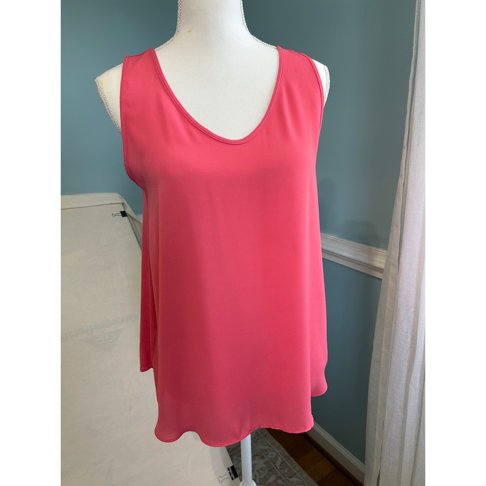 Ann Taylor LOFT Womens Small Coral Pink Mixed‎ Media Sleeveless Tank Top Shell